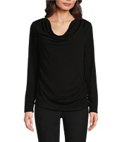 Donna Karan Draped Cowl Neck Long Sleeve Knit Top