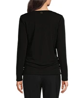 Donna Karan Draped Cowl Neck Long Sleeve Knit Top