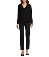 Donna Karan Draped Cowl Neck Long Sleeve Knit Top