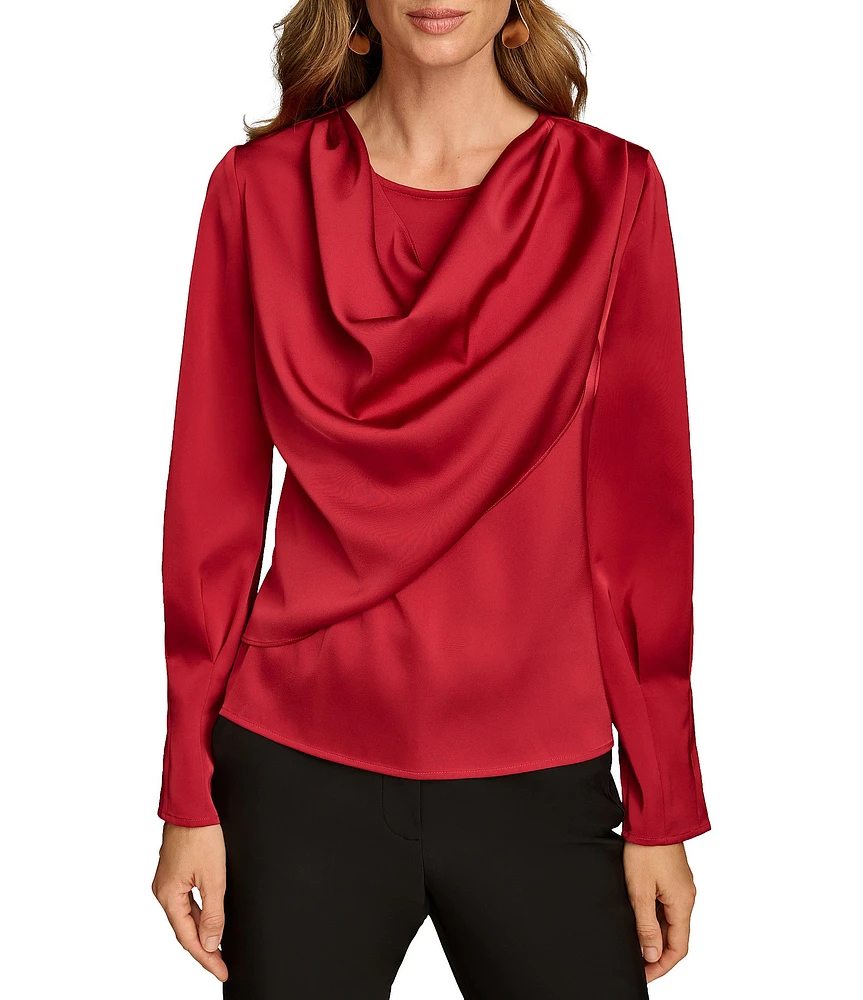 Donna Karan Draped Cowl Neck Long Sleeve Top