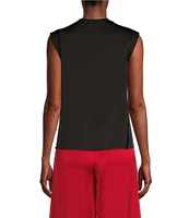 Donna Karan Draped Satin Sleeveless Mock Neck Gathered Shoulder Blouse