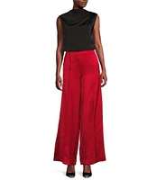 Donna Karan Draped Satin Sleeveless Mock Neck Gathered Shoulder Blouse