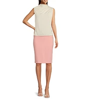 Donna Karan Draped Satin Sleeveless Mock Neck Gathered Shoulder Blouse