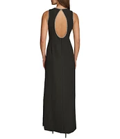 Donna Karan Embellished Crew Neck Sleeveless Side Slit Maxi Dress