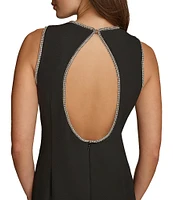 Donna Karan Embellished Crew Neck Sleeveless Side Slit Maxi Dress