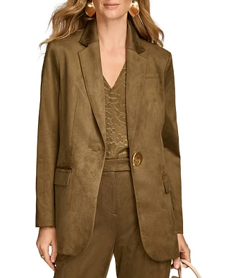 Donna Karan Faux Suede Notch Lapel Gold 1-Button Blazer