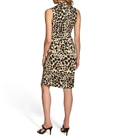 Donna Karan Filament Jersey Cheetah Print Surplice V-Neck Sleeveless Wrap Midi Dress