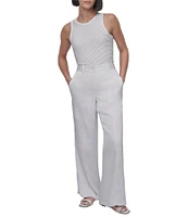 Donna Karan Flat Front Wide Leg Glazed Dressing Cargo Pants