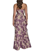 Donna Karan Floral Brocade Strapless Dress