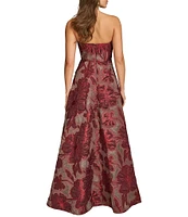 Donna Karan Floral Jacquard Organza Strapless Gown