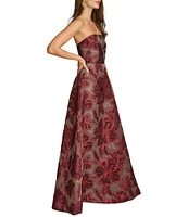 Donna Karan Floral Jacquard Organza Strapless Gown