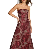 Donna Karan Floral Jacquard Organza Strapless Gown