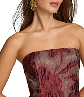 Donna Karan Floral Jacquard Organza Strapless Gown