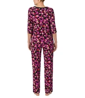 Donna Karan Floral Jersey Knit 3/4 Sleeve Scoop Neck Pajama Set