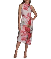 Donna Karan Floral Print Halter Neck Satin Slip Dress