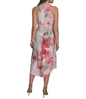 Donna Karan Floral Print Halter Neck Satin Slip Dress