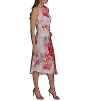 Donna Karan Floral Print Halter Neck Satin Slip Dress