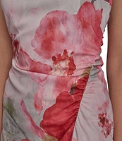 Donna Karan Floral Print Halter Neck Satin Slip Dress