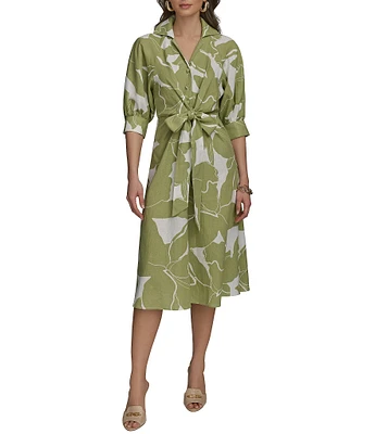 Donna Karan Floral Print Midi Shirt Dress