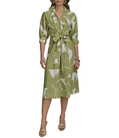 Donna Karan Floral Print Midi Shirt Dress