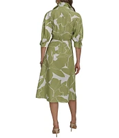 Donna Karan Floral Print Midi Shirt Dress