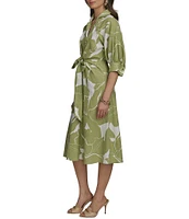 Donna Karan Floral Print Midi Shirt Dress