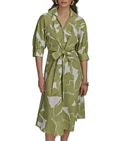 Donna Karan Floral Print Midi Shirt Dress