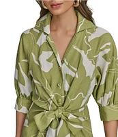 Donna Karan Floral Print Midi Shirt Dress