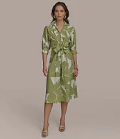 Donna Karan Floral Print Midi Shirt Dress