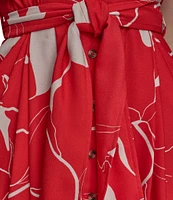 Donna Karan Floral Print Short Sleeve Crepe Shirt Dress