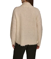 Donna Karan Floral Sequin Wool Blend Mock Neck Long Sleeve Oversized Sweater