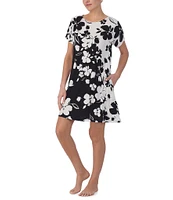 Donna Karan Floral Short Sleeve Jersey Knit Lounge Dress