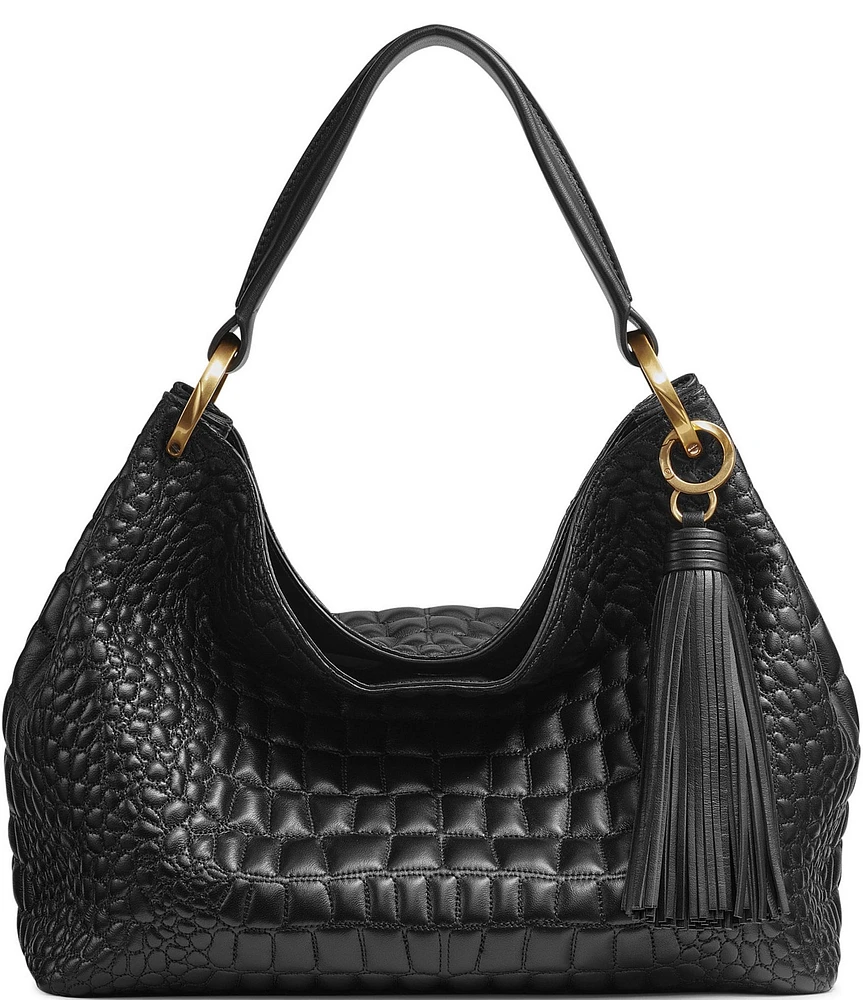 Donna Karan Glenwood Quilted Croc Embossed Leather Shoulder Bag