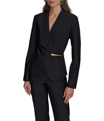Donna Karan Gold Bar Hardware V-Neck Long Sleeve Wrap Jacket