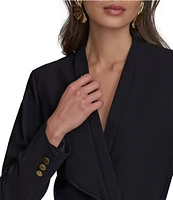 Donna Karan Gold Bar Hardware V-Neck Long Sleeve Wrap Jacket