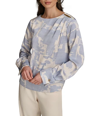 Donna Karan Gold Hardware Shoulder Crew Neck Long Sleeve Top