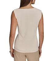 Donna Karan Gold-Hardware Twisted Asymmetrical Shoulder Sleeveless Top