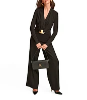 Donna Karan Gold Hardware Wrap Front V-Neck Long Sleeve Top