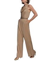 Donna Karan Halter Cowl Neck Satin Jumpsuit