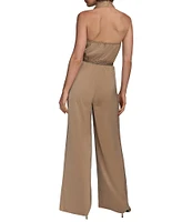 Donna Karan Halter Cowl Neck Satin Jumpsuit