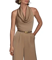 Donna Karan Halter Cowl Neck Satin Jumpsuit