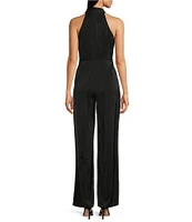 Donna Karan Halter V-Neck Sleeveless Tie Sash Jumpsuit