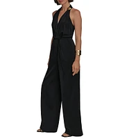 Donna Karan Halter V-Neck Sleeveless Tie Sash Jumpsuit