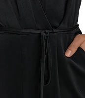 Donna Karan Halter V-Neck Sleeveless Tie Sash Jumpsuit