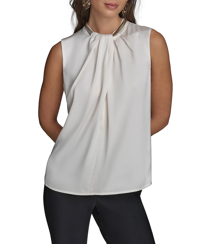 Donna Karan Hardware Twist Neck Sleeveless Top