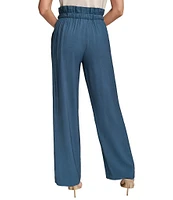 Donna Karan High Rise Front Tie String Belt Wide Leg Pants