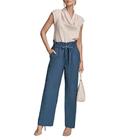 Donna Karan High Rise Front Tie String Belt Wide Leg Pants