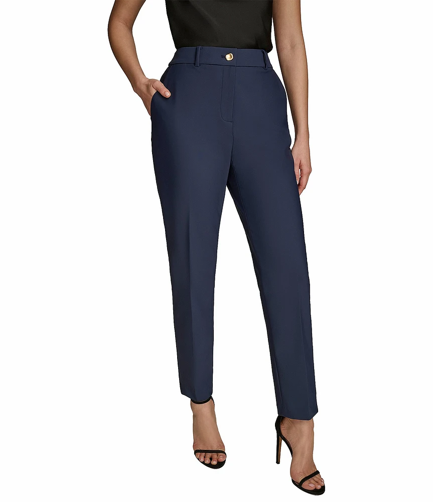 Donna Karan High Rise Straight Leg Gold Hardware Ankle Pant