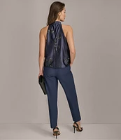 Donna Karan High Rise Straight Leg Gold Hardware Ankle Pant
