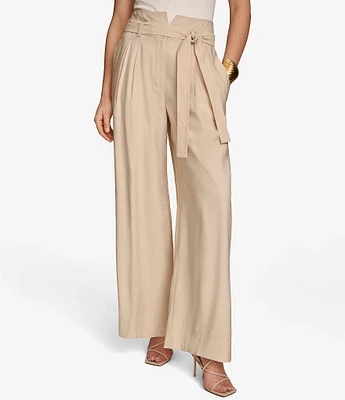 Donna Karan High Waist Belted Wide Leg Pants